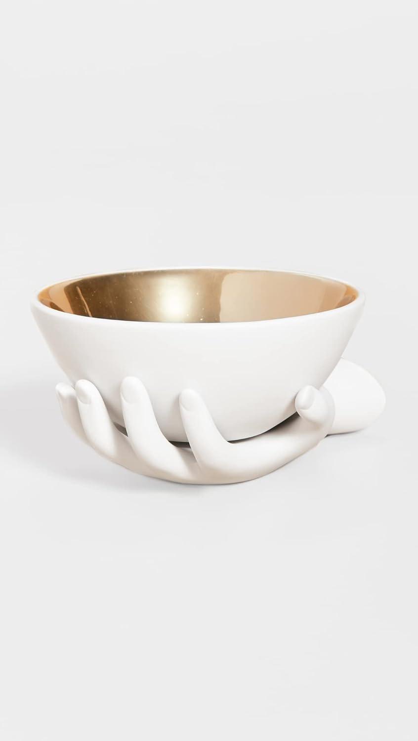 Handcrafted White Porcelain Bowl with Gold Interior