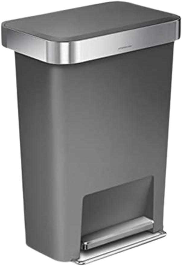 Simplehuman 45 Liter Rectangular Kitchen Trash Can with Liner Pocket, Grey Plastic