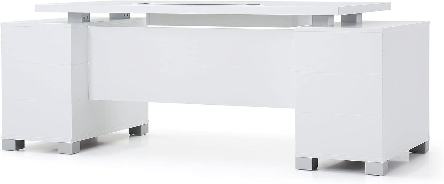 White Wood Executive Desk with Drawers and Keyboard Tray