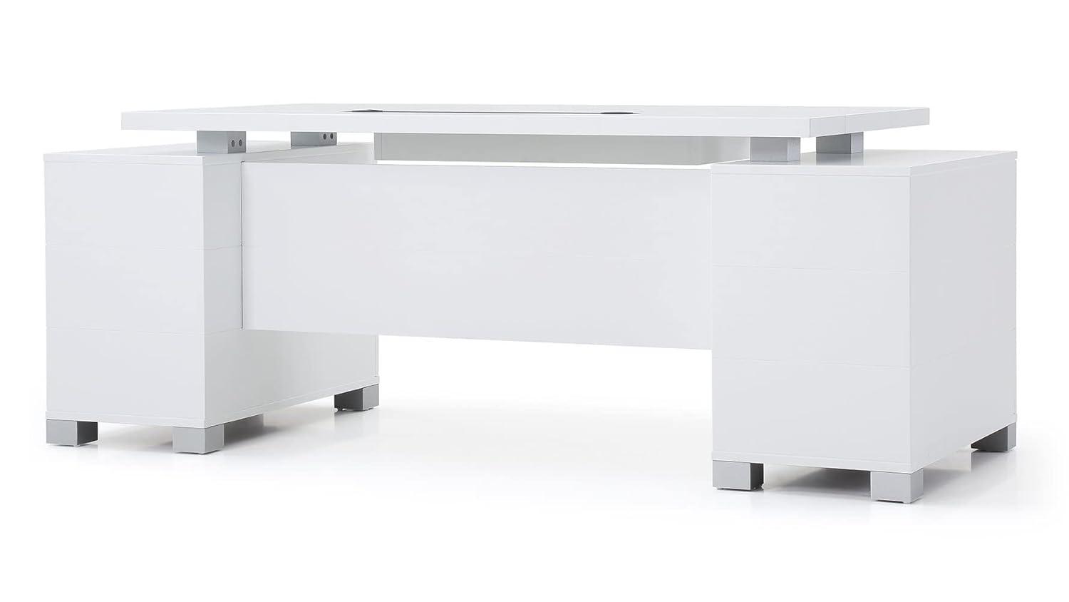 Zuri Furniture 79" Modern Ford Executive Desk with Filing Cabinets - White