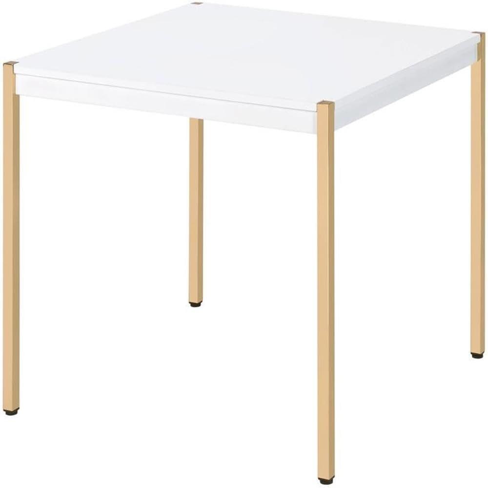 Square Wooden Top End Table with Tube Legs in White and Gold