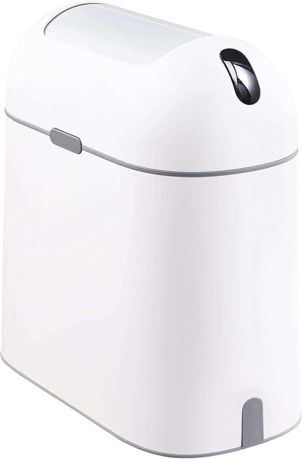 White and Gray Oval Motion-Sensor Plastic Trash Can, 2.5 Gallon