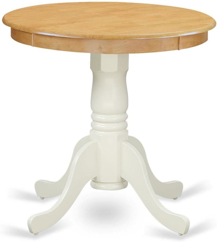 30" Round Oak and Linen White Rubber Wood Dining Table