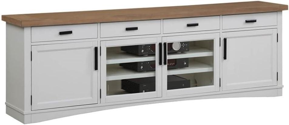 White and Beige 92" Transitional Wood TV Console