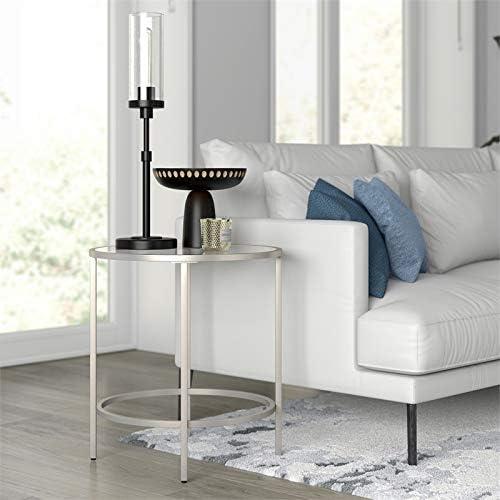 Evelyn&Zoe Sivil 20" Wide Round Side Table, Satin Nickel