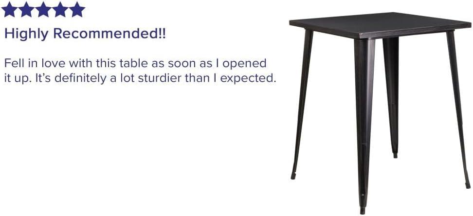 Flash Furniture Commercial Grade 31.5" Square Black-Antique Gold Metal Indoor-Outdoor Bar Height Table