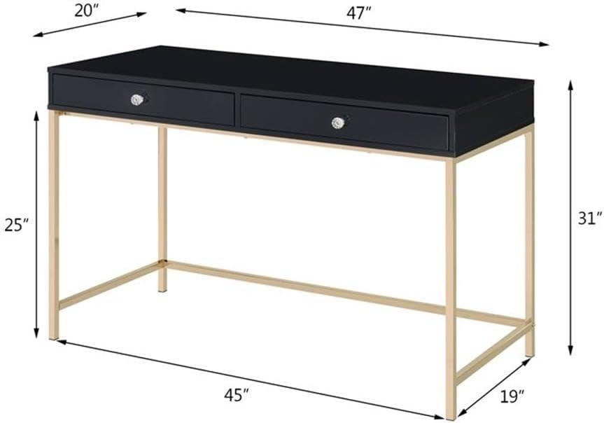 Ottey Writing Desk In High Gloss & Gold Finish,Computer Desk