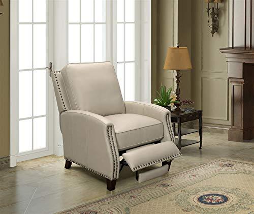 Melrose Cream Leather Handcrafted Recliner with Wood Accents