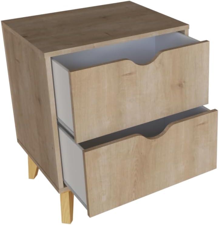 Natural Wood 2-Drawer Modern Nightstand