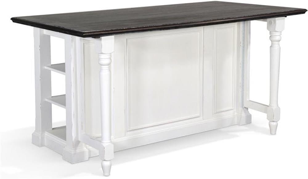 Sunny Designs Carriage House 71.5" Wood Kitchen Island in White/Dark Brown