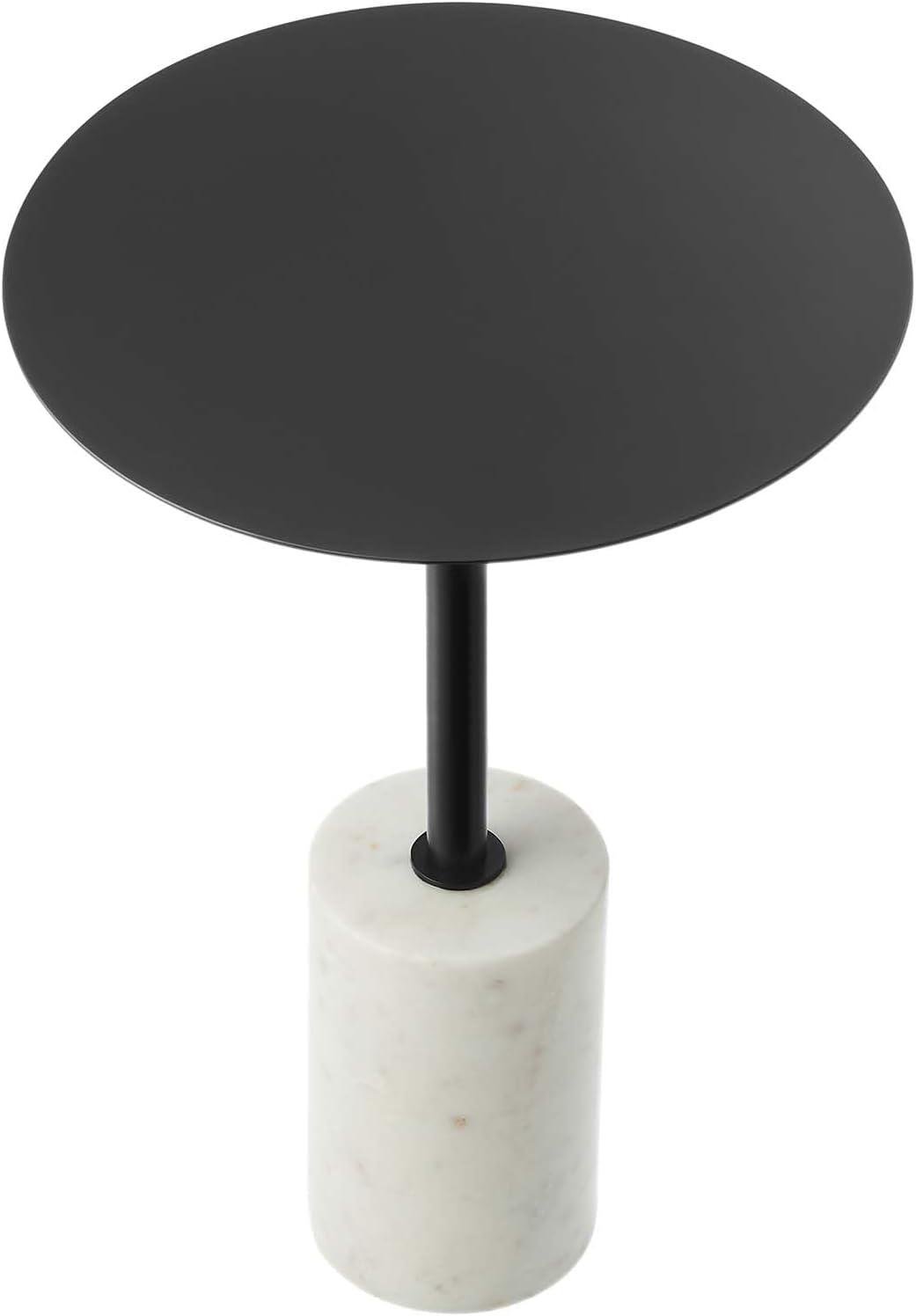 Black Iron Round Side Table with White Marble Base