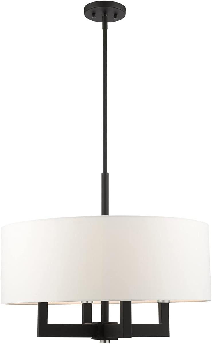 Cresthaven Black 4-Light Chandelier with Off-White Fabric Shade