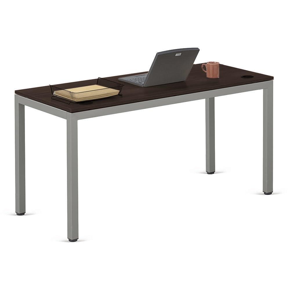 NBF at Work Writing Desk Executive Office Desk - Durable Warm Ash Laminate Computer Desk with Steel Frame - Modern Desk with 2 Grommet Holes - 60" W x 24" D (Brown)