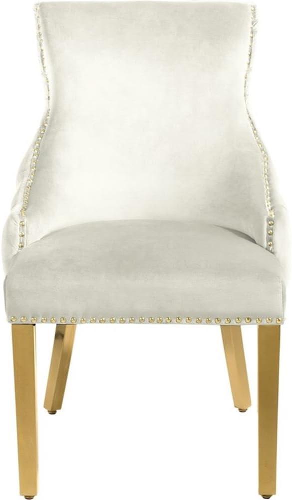 Meridian Furniture Tuft Cream Velvet Dining Chair in Gold Finish (Set of 2)