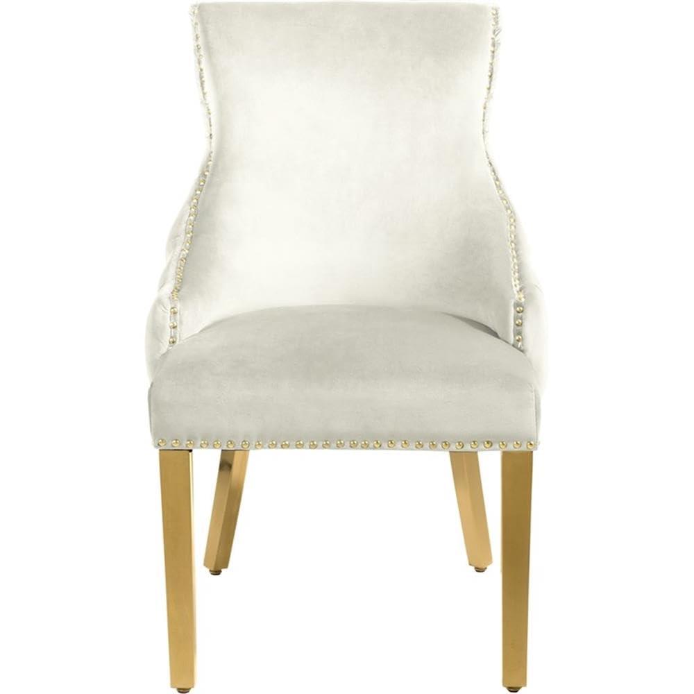 Meridian Furniture Tuft Cream Velvet Dining Chair in Gold Finish (Set of 2)
