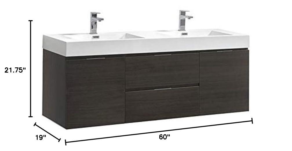 Fresca Valencia 60" Wall Mount Double Sink Bathroom Vanity with Top and Sinks (Faucets Not Included)