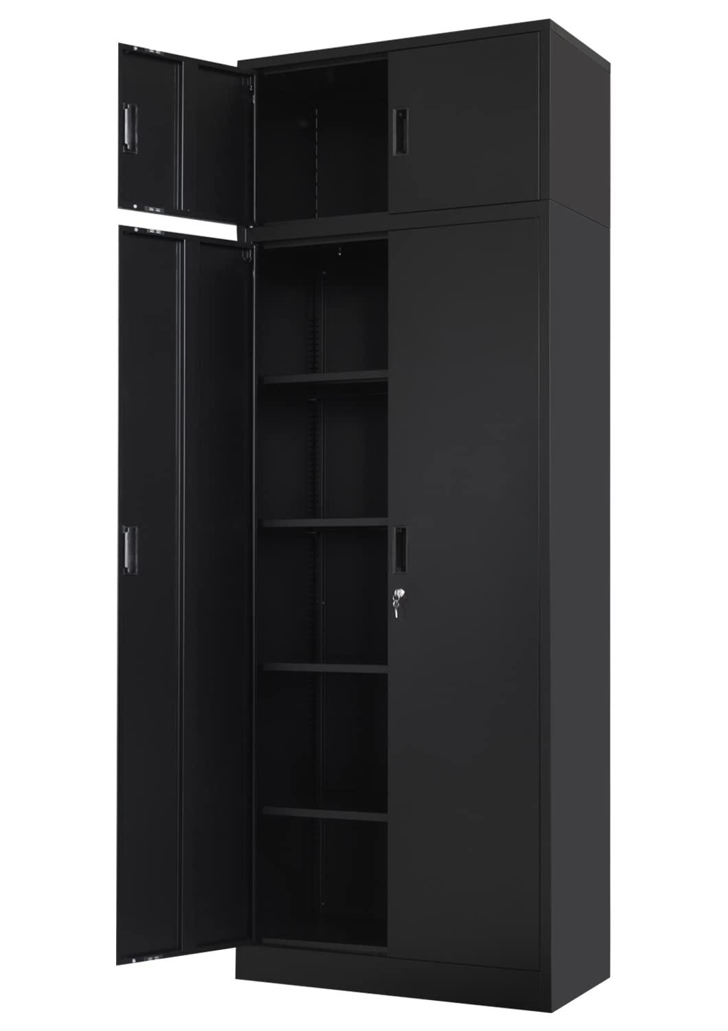 BESFUR Metal Storage Cabinet, 87-inch Tall Large Garage Storage Cabinet with Adjustable Shelves & Locking Doors for Home Office, Garage and Utility Room-Black