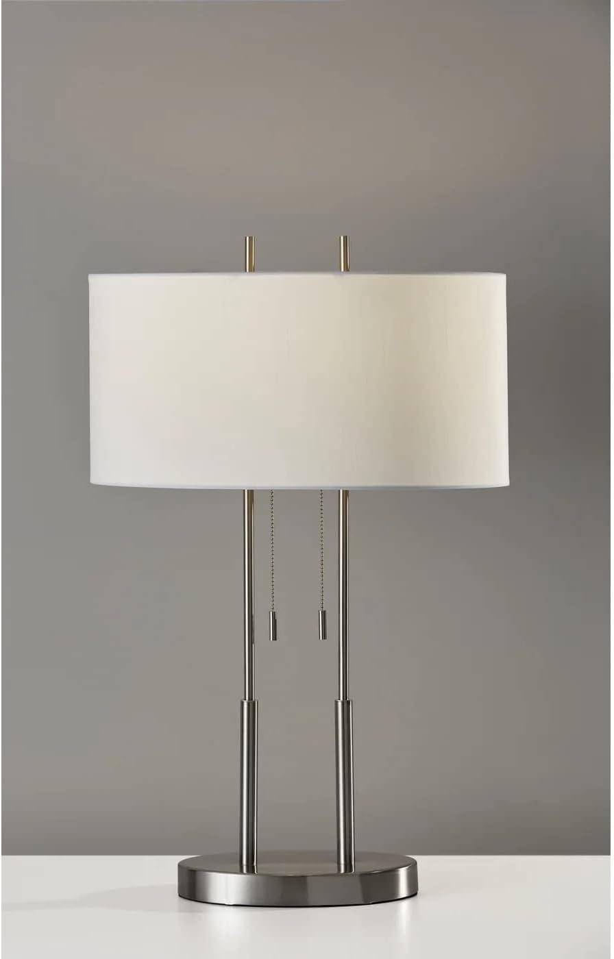 Duet Table Lamp Silver - Adesso: Modern Accent Lighting, Polyester Shade, Metal Body, ETL Listed