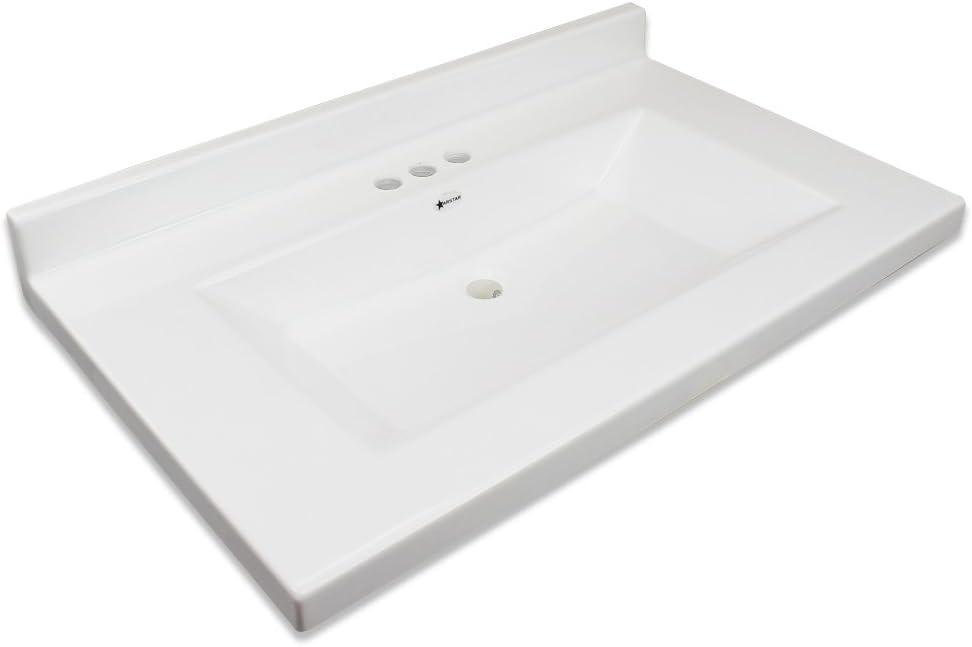 Solid White Cultured Marble Single-Bowl Vanity Top with Backsplash