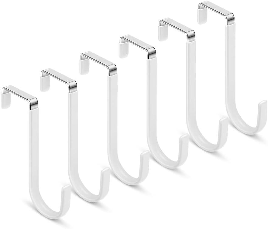 Over The Door Hook - 6 Pack Single Hooks Hanger Metal for Hanging Towel Coats Clothes Hats Bags Bathroom | White