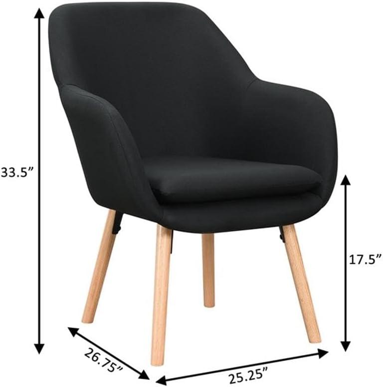 Convenience Concepts Charlotte Accent Chair in Black Linen Fabric with Wood Legs