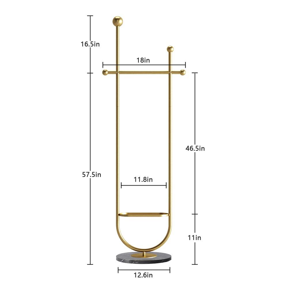 Gold Clothing Garment Rack with Marble Base and Tray, Modern Minimalist Hanging Clothes Rack, for Coats, Hats, Scarves and Handbags of Entryway, Hallway, Bedroom, Office（Golden）