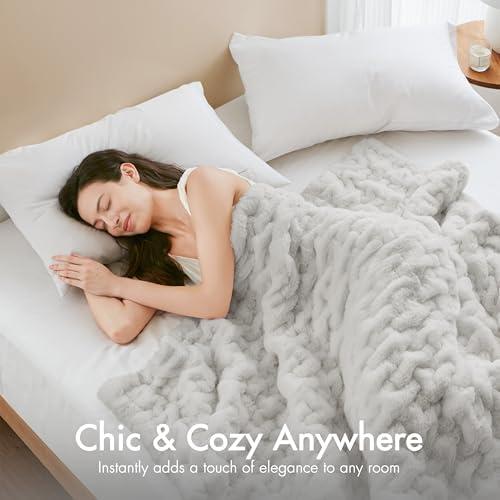 Madison Park Silver Ruched Fur Throw 50x60"