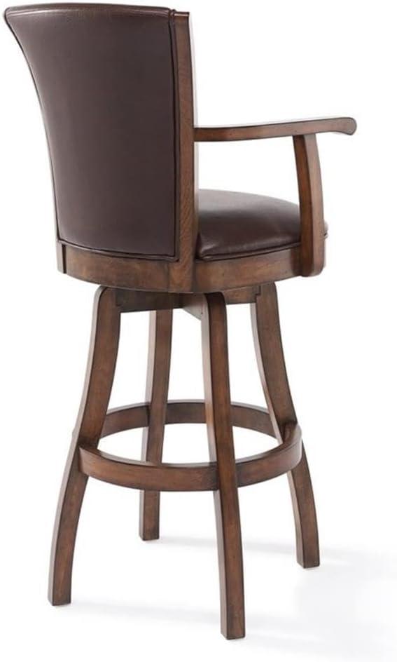 Raleigh Arm 26" Counter Height Swivel Wood Barstool in Chestnut Finish and Kahlua Faux Leather