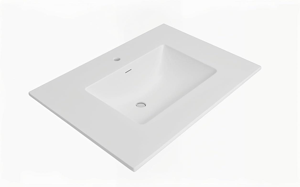 31" White Solid Surface Resin Vanity Top with Built-in Sink