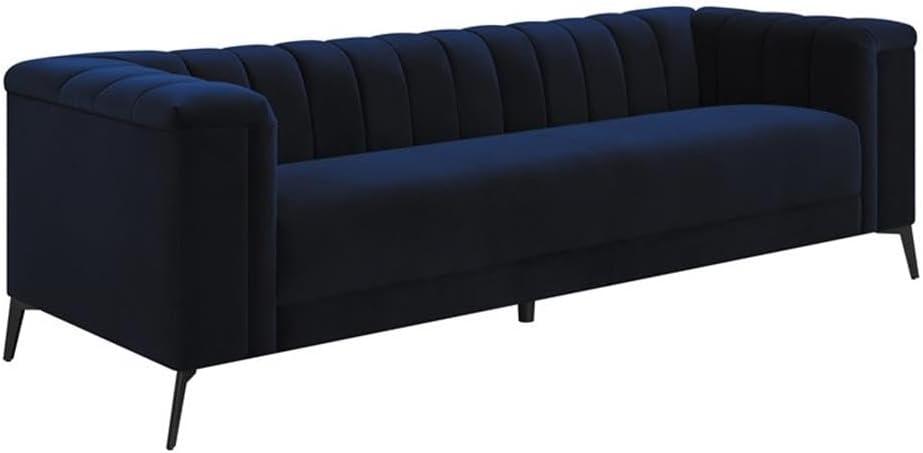 Coaster Company 3 Piece Contemporary Velvet Sofa And Loveseat Set Blue