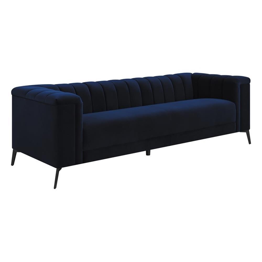 Coaster Company 3 Piece Contemporary Velvet Sofa And Loveseat Set Blue