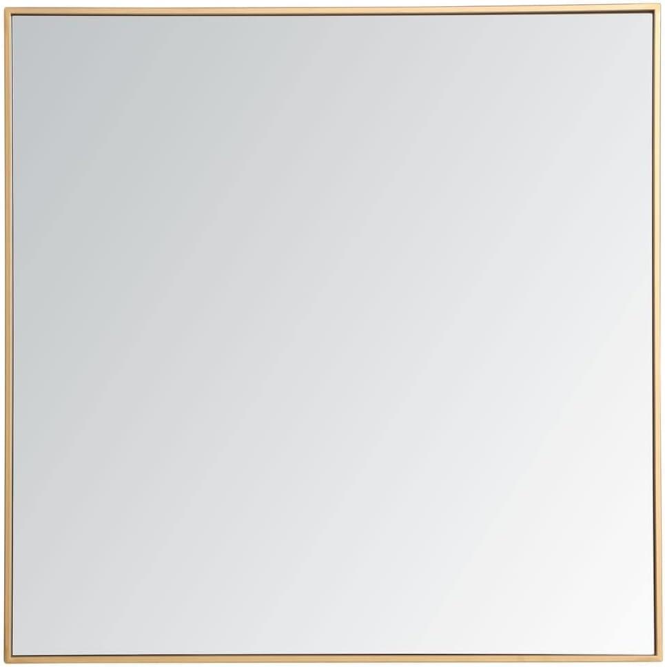 Elegant Contemporary Square 36" Metal Mirror in Brass