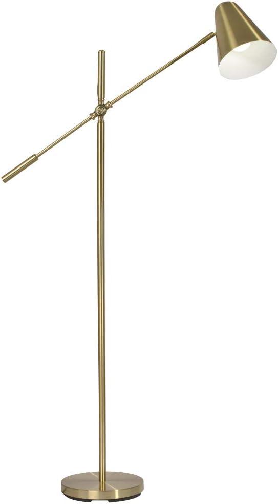 OttLite OttLite Archer Floor Lamp - Mid-Century Modern Design, Satin Brass Finish, LED, Adjustable Shade