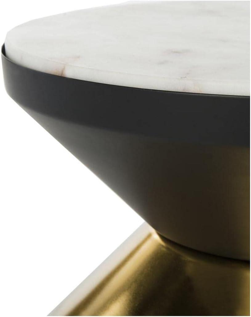 SAFAVIEH Azizi Round Stone Top Glam Side Table, Stone/Black Gold