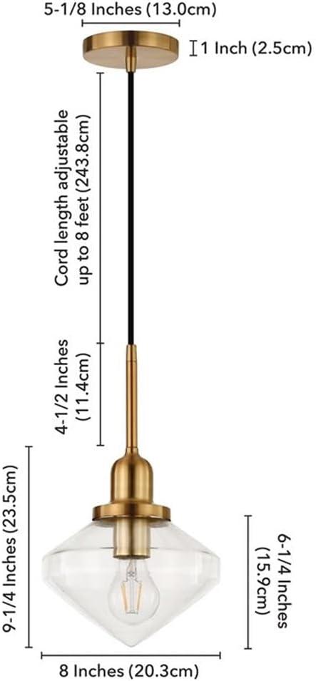 Evelyn&Zoe 8" Brass Metal/Glass Pendant