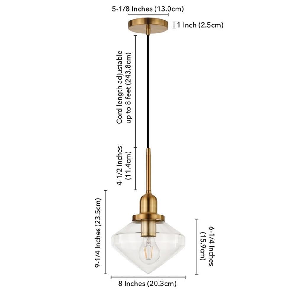 Evelyn&Zoe 8" Brass Metal/Glass Pendant