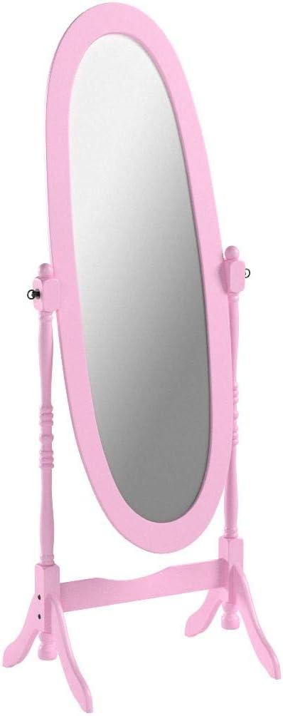 Roundhill Furniture Traditional Queen Anna Style Wood Floor Cheval Mirror Pink