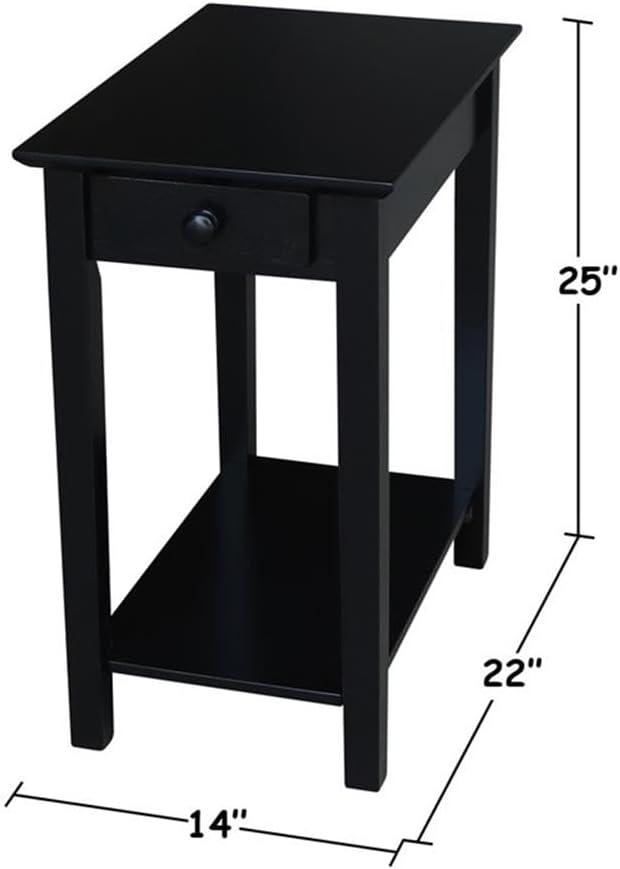 International Concepts Narrow End Table Black: Sleek Design with Drawer & Fixed Shelf for Living Room