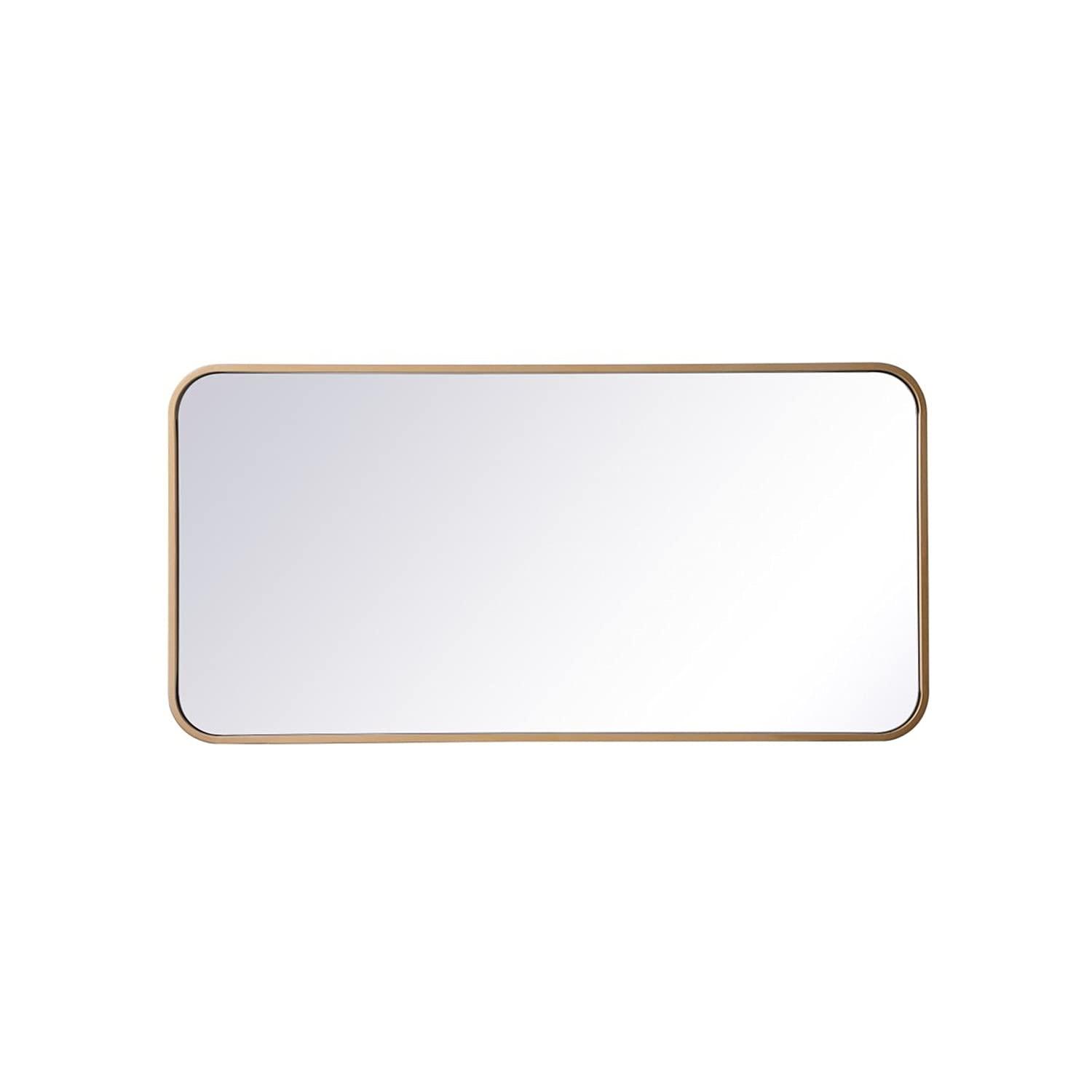 Soft corner metal rectangular mirror 18x36 inch in Brass