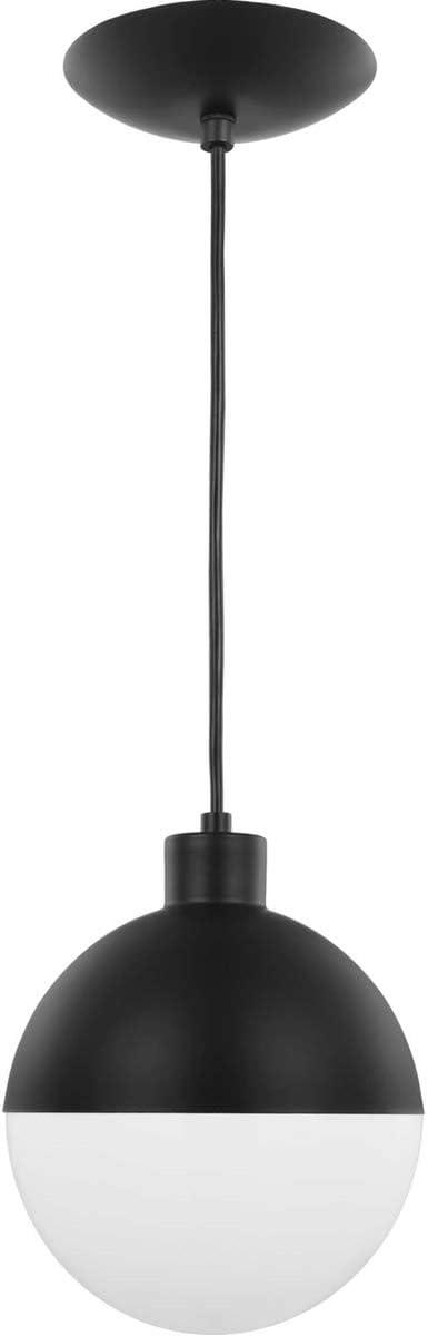 Progress Lighting Globe Collection 1-Light Pendant, Steel, Black Finish, Opal Glass Shade