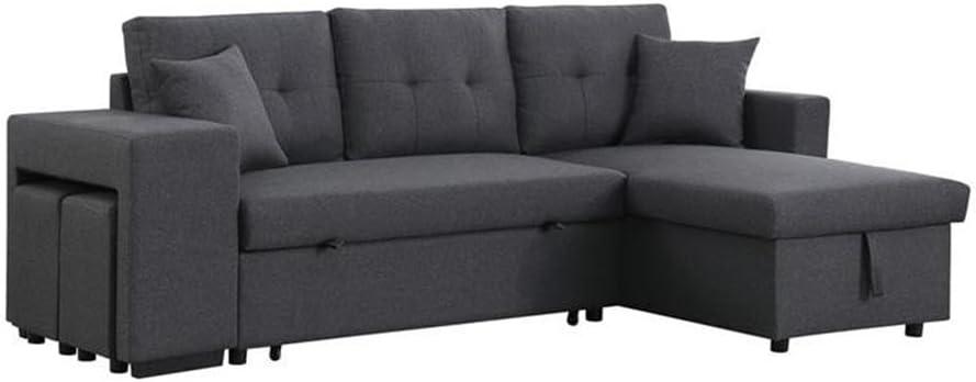 Lilola Home Linen Reversible Sleeper Sectional Sofa with Chaise Stools, Gray