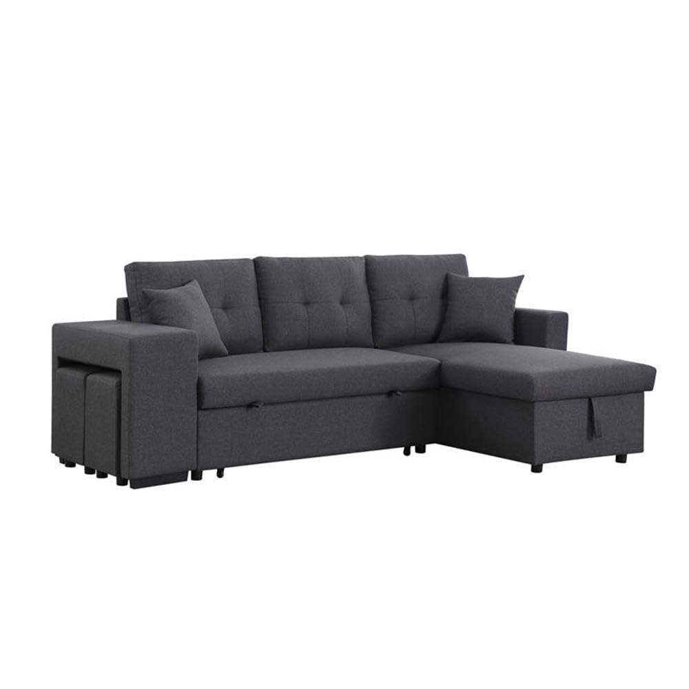 Lilola Home Linen Reversible Sleeper Sectional Sofa with Chaise Stools, Gray