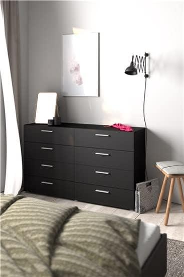 Black Double Dresser with Mirror and Silver Handles