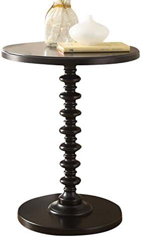 17 Inch Round Wood Side Table, Turned Support, Walnut Brown- Saltoro Sherpi