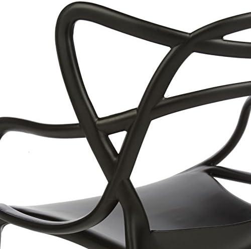 2xhome Set of 2 Modern Dining Chairs | Stackable Indoor or Outdoor Entangled Side Chair | Weather Resistant Plastic for Kitchen, Patio, Restaurant, Yard, Porch, Balcony, Black