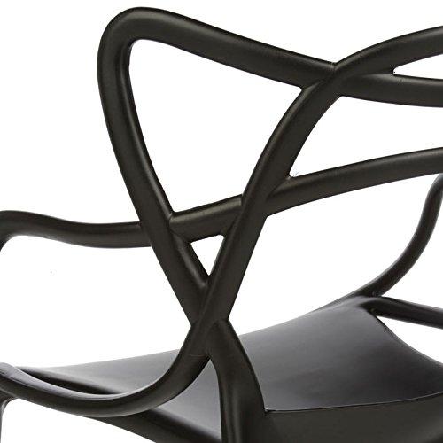 2xhome Modern Contemporary Designer Dining Chair Molded Plastic Indoor Outdoor Patio Elbow Chair, Black