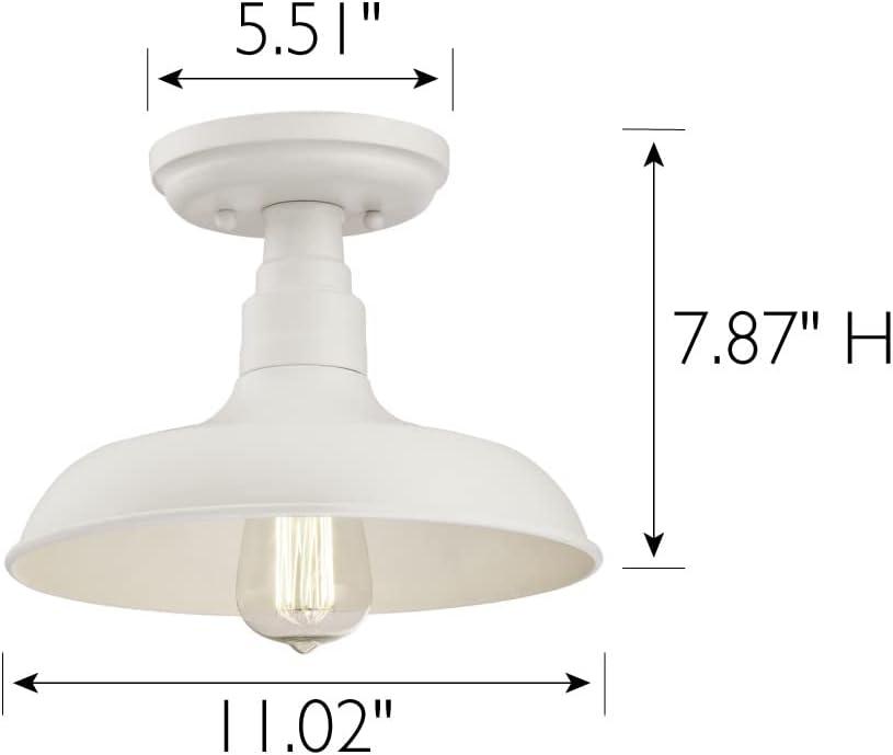 Antique White Glass Semi-Flush Ceiling Light with Steel Shade