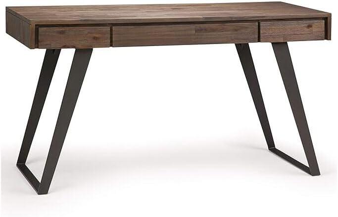 Simpli Home Lowry Solid Acacia Wood Desk, Industrial Style with Keyboard Tray and 2 Drawers
