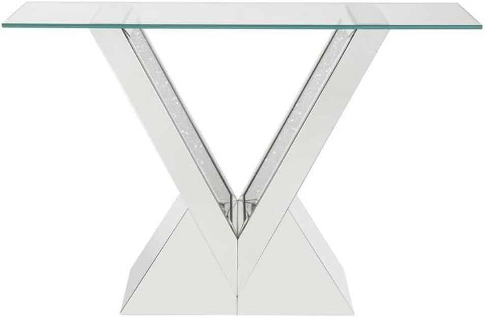 Zoomie Kids Buren Glam 47"L Console Table with V-Shape Base in Mirrored & Faux Diamonds