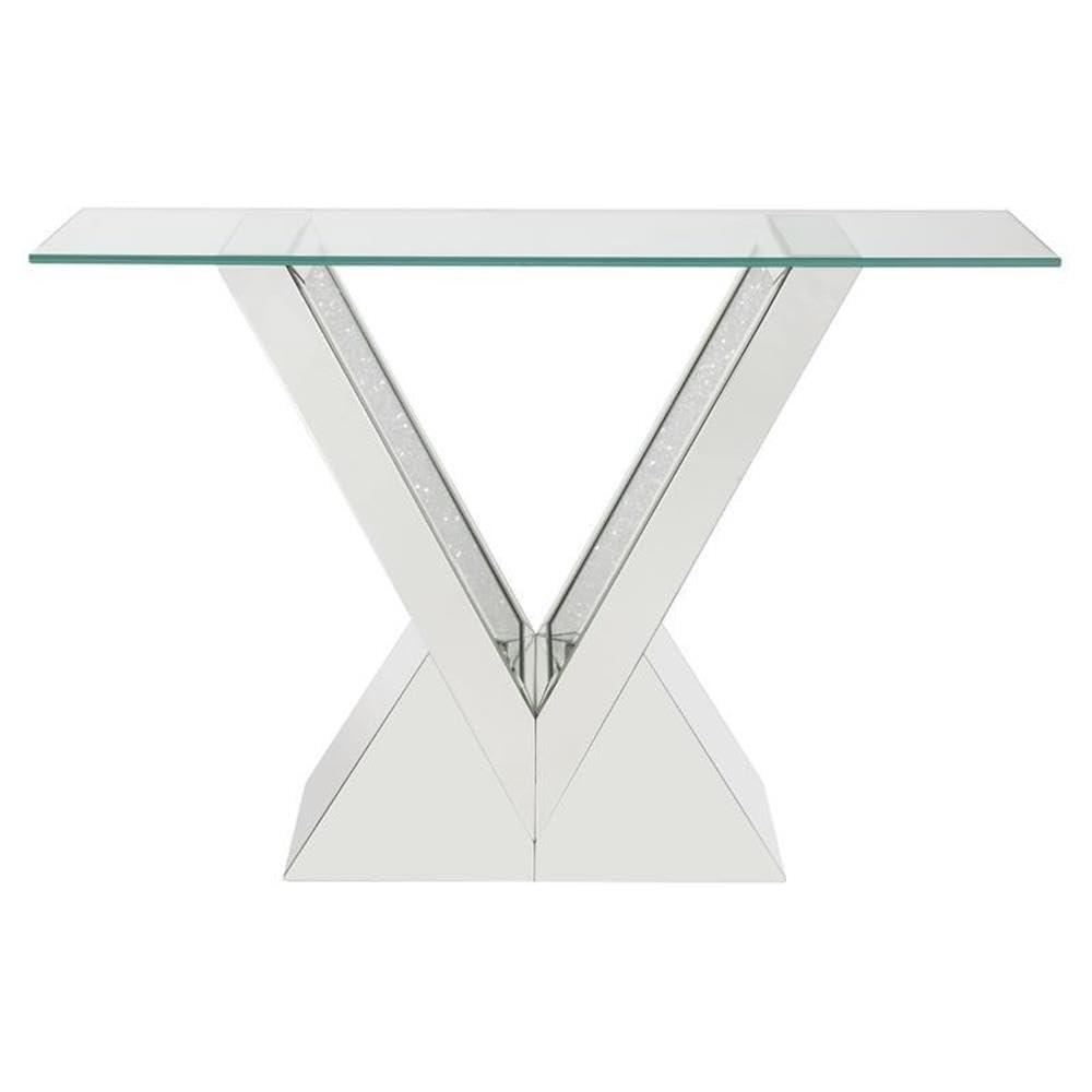 Zoomie Kids Buren Glam 47"L Console Table with V-Shape Base in Mirrored & Faux Diamonds